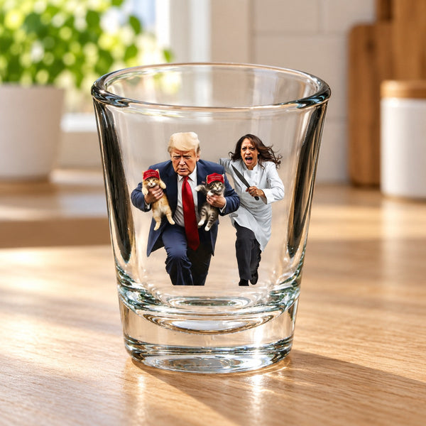 Trump Saving Pets from Kamala Harris Shot Glass
